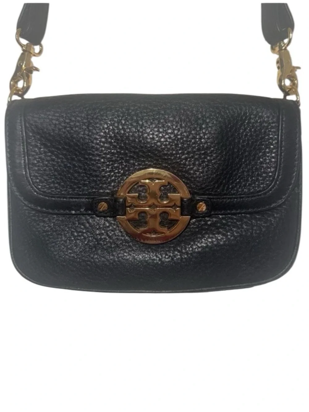 Tory Burch Black Leather Crossbody Bag with Gold Logo